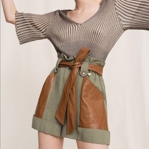 Twinset Canvas and faux leather shorts
